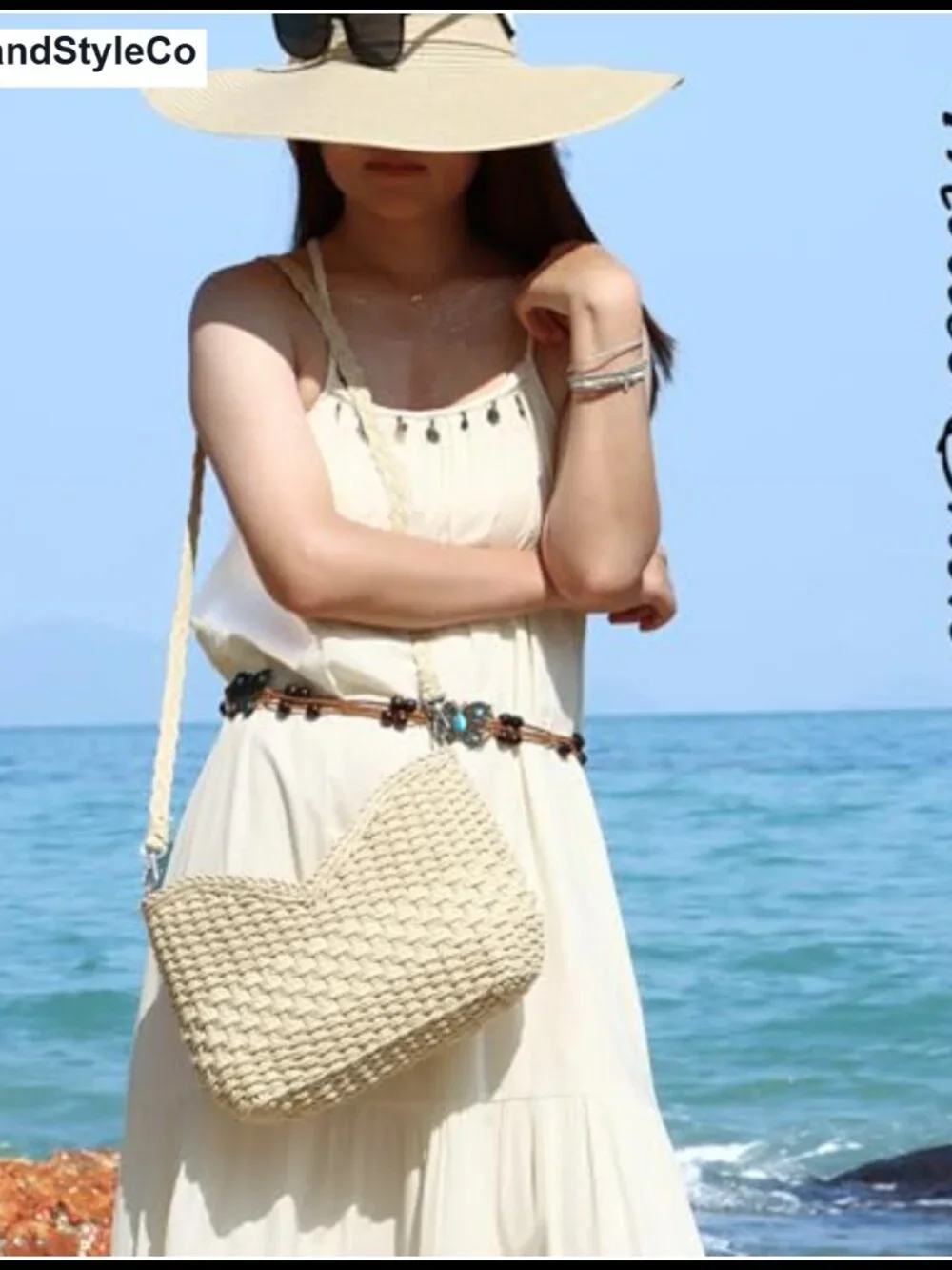 Handmade Woven Straw Shoulder Bag with Removable Strap Summer Beach Purse
